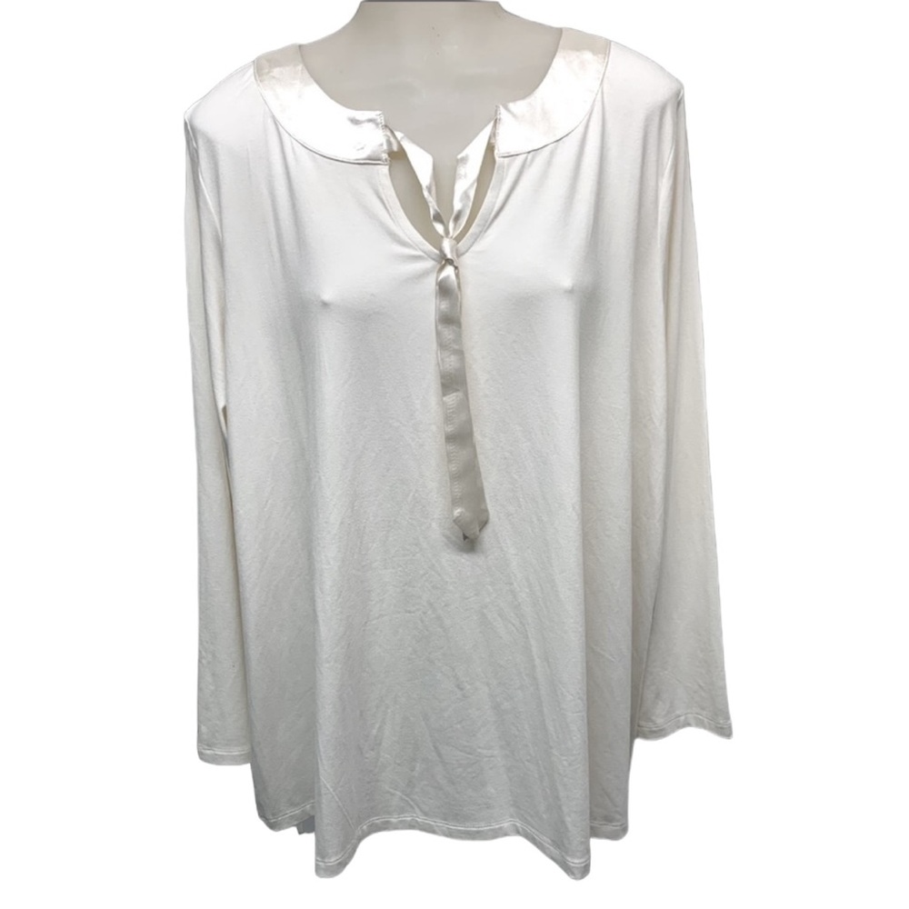 JESSICA LONDON Top Cream satin neckline tie Long sleeve Blouse plus sz 1…